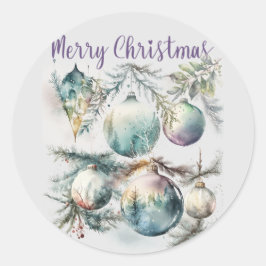 Pegatina Redonda Adornos de acuarela de Navidad alegre