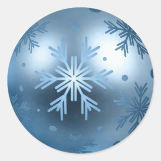 Pegatina Redonda Adornos de copo de nieve azul marino