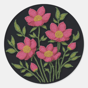Pegatina Redonda Adornos de cuentas Metis Arte nativo Cosmos Flores