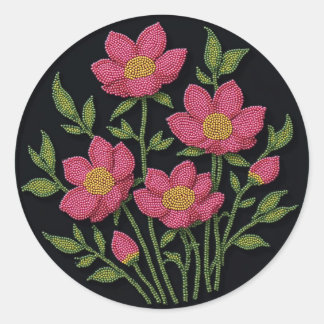 Pegatina Redonda Adornos de cuentas Metis Arte nativo Cosmos Flores