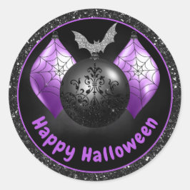 Pegatina Redonda Adornos de Halloween con brillo negro y púrpura