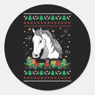 Pegatina Redonda Adornos de jersey de Navidad caballo muñeco de nie