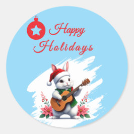 Pegatina Redonda Adornos de Navidad de conejito Felices Fiestas