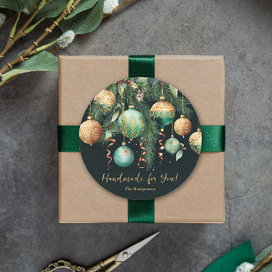 Pegatina Redonda Adornos de Navidad de Oro y Verde