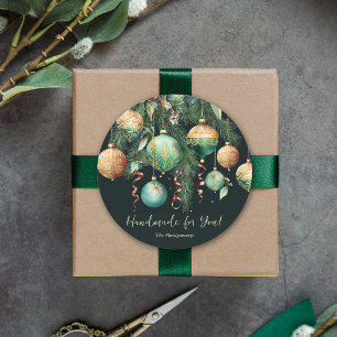 Pegatina Redonda Adornos de Navidad de Oro y Verde