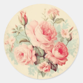 Pegatina Redonda Adornos Deteriorados, Rosa Shabby Chic
