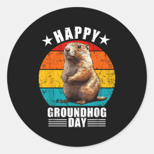 Pegatina Redonda Adornos divertidos y felices del Día de la Marmota