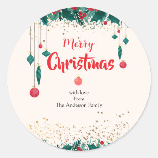 Pegatina Redonda Adornos Elegantes de Navidad para la Familia