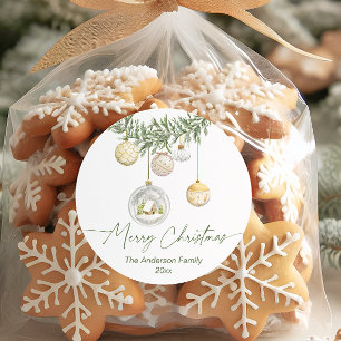 Pegatina Redonda Adornos Navideños de Verde 