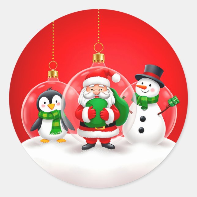 Pegatina Redonda Adornos Navideños Festivos (Anverso)