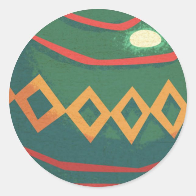 Pegatina Redonda Adornos Navideños Retro Rojo y Verde (Anverso)