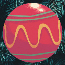 Pegatina Redonda Adornos Navideños Retro Rojo y Verde