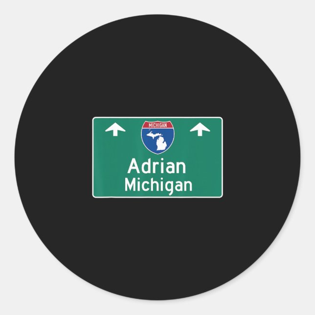 Pegatina Redonda Adrian Michigan Mi Interstate Highway Vacation Sou (Anverso)