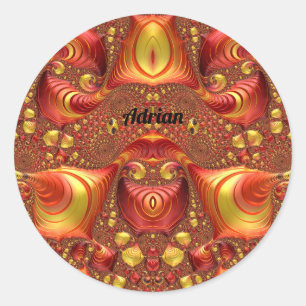 Pegatina Redonda ADRIAN ~ Red Brown Yellow Fractal Design ~
