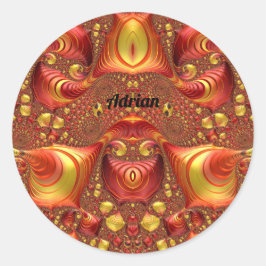 Pegatina Redonda ADRIAN ~ Red Brown Yellow Fractal Design ~