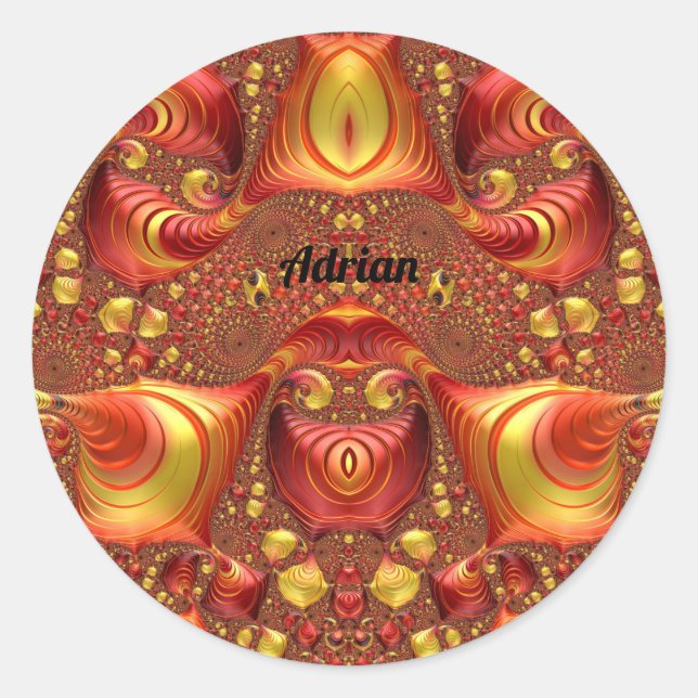 Pegatina Redonda ADRIAN ~ Red Brown Yellow Fractal Design ~ (Anverso)