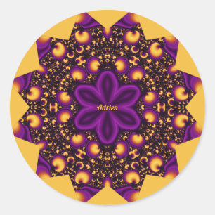 Pegatina Redonda ADRIEN ~ OYE OPENER ~ Naranja morado amarillo negr
