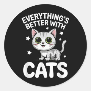 Pegatina Redonda Adultos De Gato Cute Amante O Niños Chicas Gatos