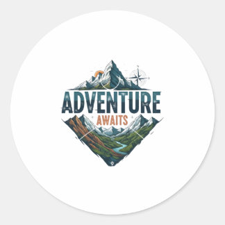 Pegatina Redonda Adventure Awaits Peaks & Valleys Classic Stickers.