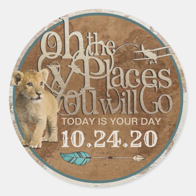 Pegatina Redonda Adventure Awaits Pegatinas (Anverso)