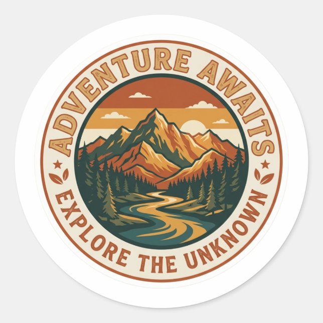 Pegatina Redonda  Adventure Awaits Sticker - Vintage Mountain Natio (Anverso)