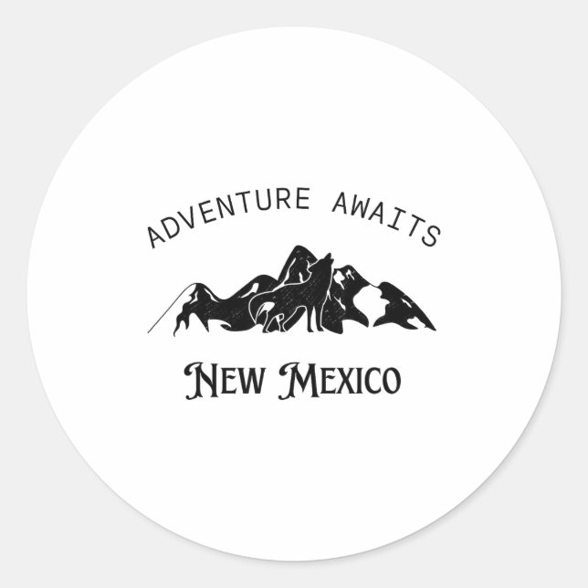 Pegatina Redonda Adventure Awaits Vacation Travel New Mexico  (Anverso)