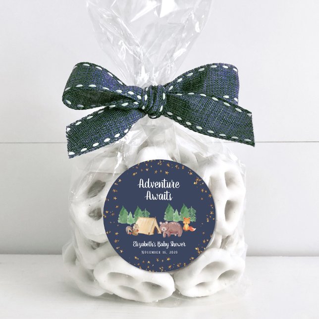 Pegatina Redonda Adventure Awaits Woodland Animals Baby Shower (Subido por el creador)