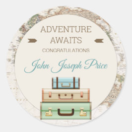 Pegatina Redonda Adventure Awaits World Travel Map Modern