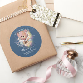 Pegatina Redonda Adventure Awath Bear Hot Air Balloon Baby Shower