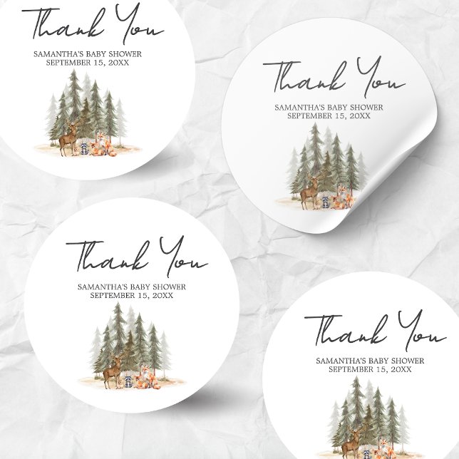 Pegatina Redonda Adventure Begin Woodland Animals Baby Shower (Let the Adventure Begin Woodland Animals Baby Shower Sticker)