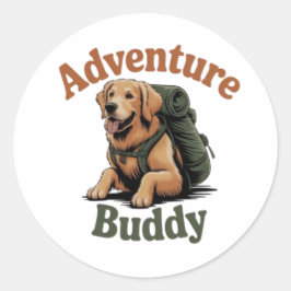 Pegatina Redonda Adventure Buddy Golden Retriever Hiking Dog Sticke