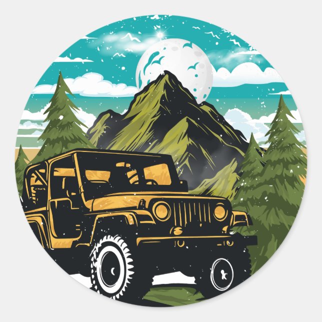 Pegatina Redonda Adventure espera el modo de vacaciones (Anverso)