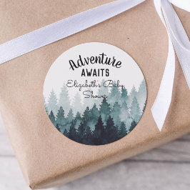 Pegatina Redonda Adventure Watercolor Rustic Forest Baby Shower