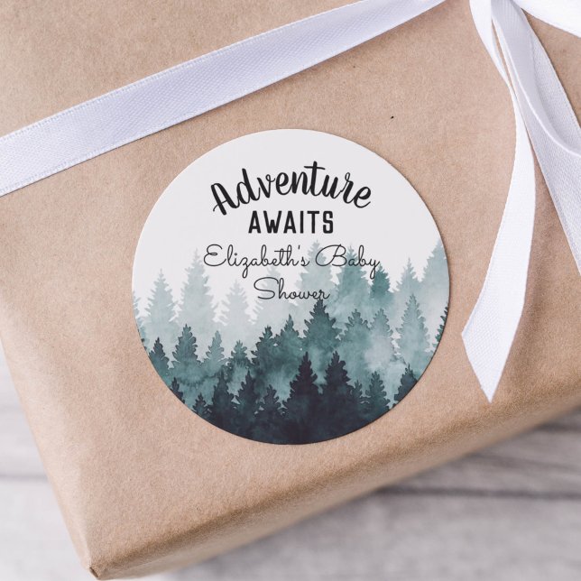 Pegatina Redonda Adventure Watercolor Rustic Forest Baby Shower (Subido por el creador)