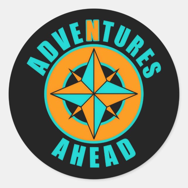 Pegatina Redonda Adventures Ahead Classic! (Anverso)