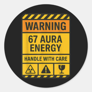 Pegatina Redonda Advertencia 67 Energía Aura Manipular Con Cuidado