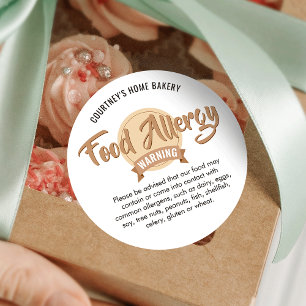 Pegatina Redonda Advertencia de Alergenos de Seguridad Alimentaria 