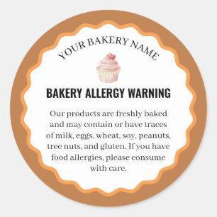Pegatina Redonda Advertencia de alergia a la panadería de cupcakes