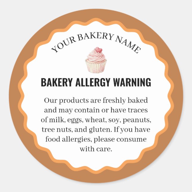 Pegatina Redonda Advertencia de alergia a la panadería de cupcakes  (Anverso)