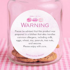 Pegatina Redonda Advertencia de Alergia a Macarón de Acuarela Rosa