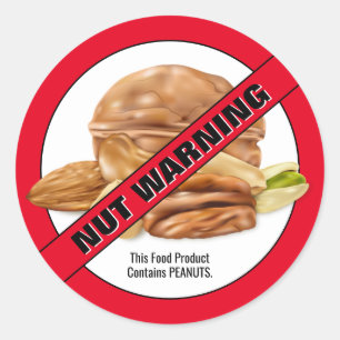 Pegatina Redonda Advertencia de Alergia a Maní y Nueces Información