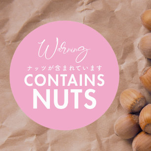 Pegatina Redonda Advertencia de Alergia a Nueces Rosa Panadería