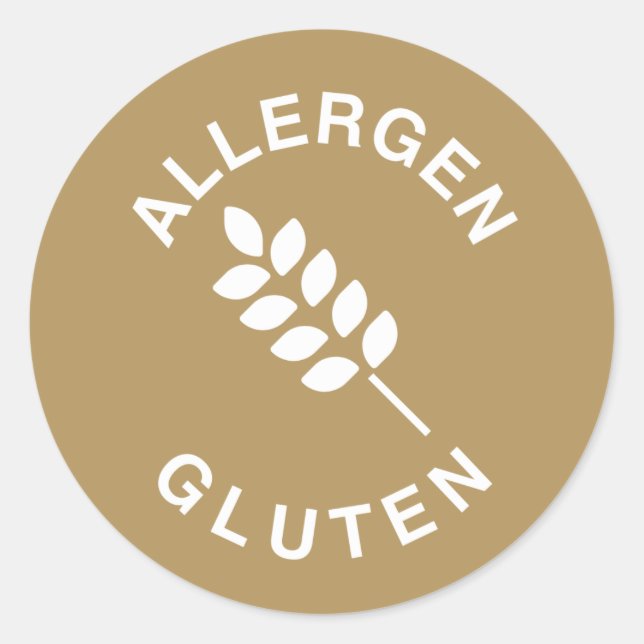 Pegatina Redonda Advertencia de Alergia al Gluten (Anverso)