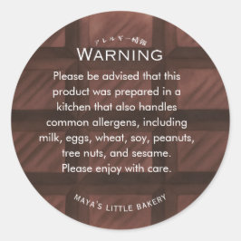 Pegatina Redonda Advertencia de alergia al patrón de la barra de ch
