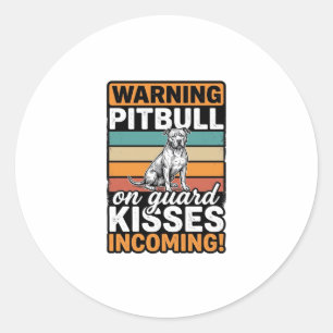 Pegatina Redonda Advertencia de Pitbull Besos Entrantes Diseño Vint
