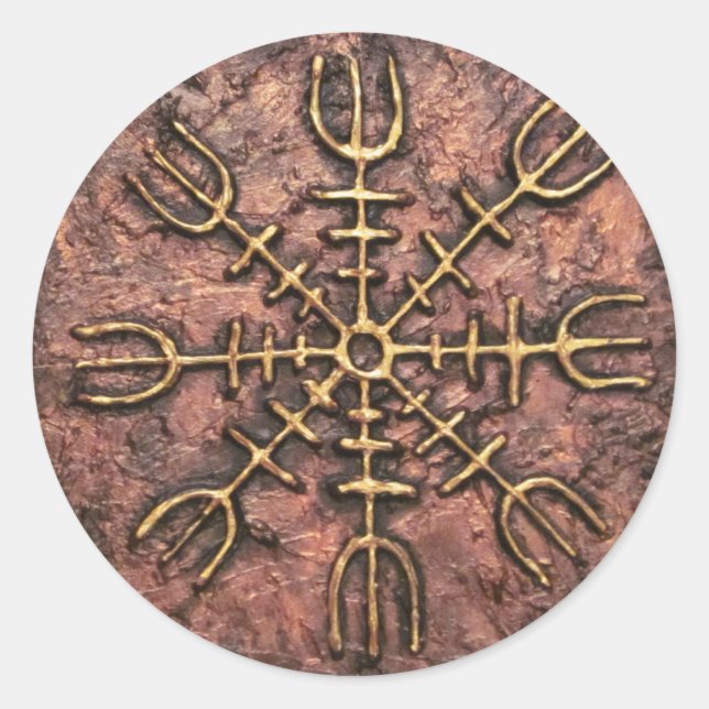Pegatina Redonda AEgishjálmr - Viking Helm of Awe Norse Protection (Anverso)