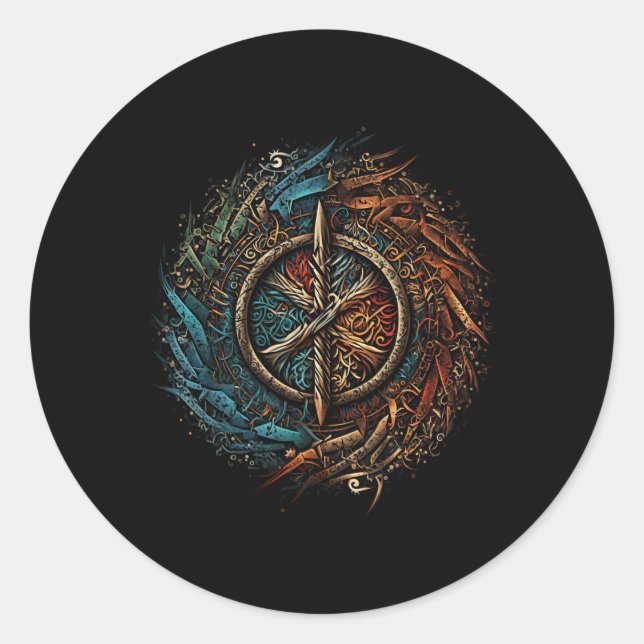 Pegatina Redonda Aegishjalmur Norte Valhalla Norse Mythology (Anverso)