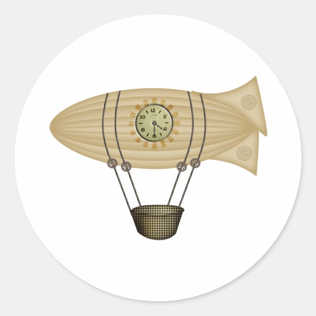 Pegatina Redonda aeródromo de steampunk zeppelin (Anverso)