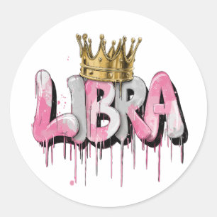 Pegatina Redonda Aerógrafo Graffiti Libra Zodiac equilibrado con co