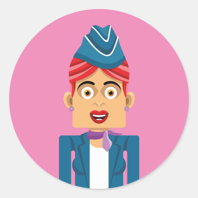 Pegatina Redonda Aeromoza (Anverso)